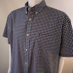 Tommy Hilfiger Mens XL Shirt Gingham Button Down Classic Fit Stretch Short Sleev